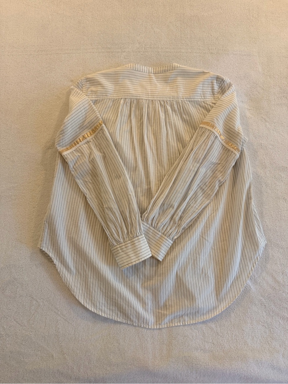 Free People Cream Blouse with Blue Pinstripes and Gold Trim - Picture 2 of 3